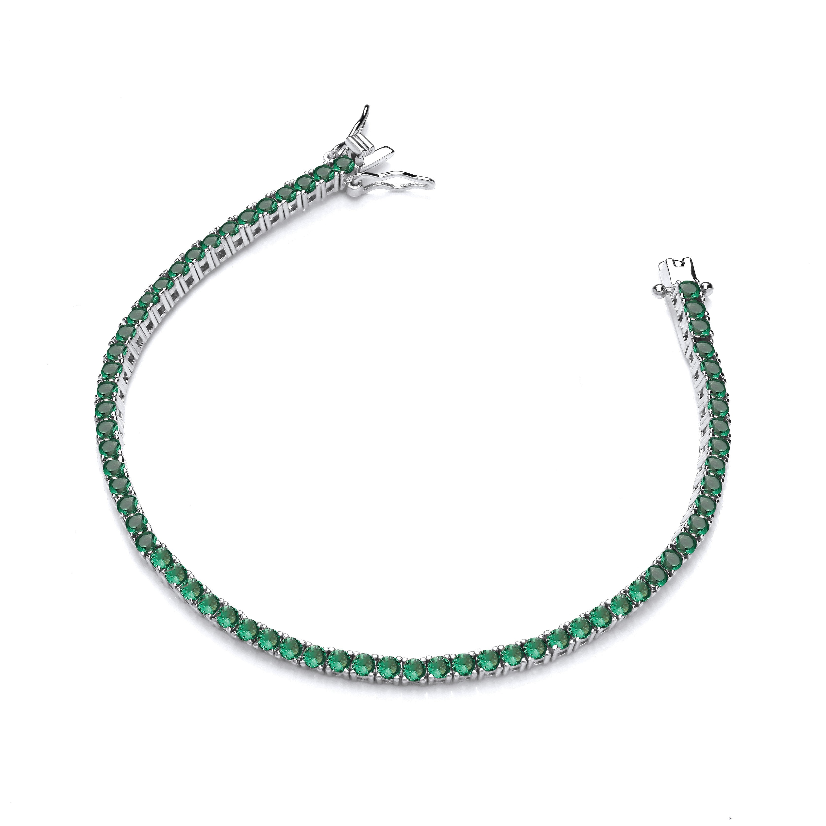 Sterling Silver Green Cubic Zirconias Tennis Ladies Bracelet
