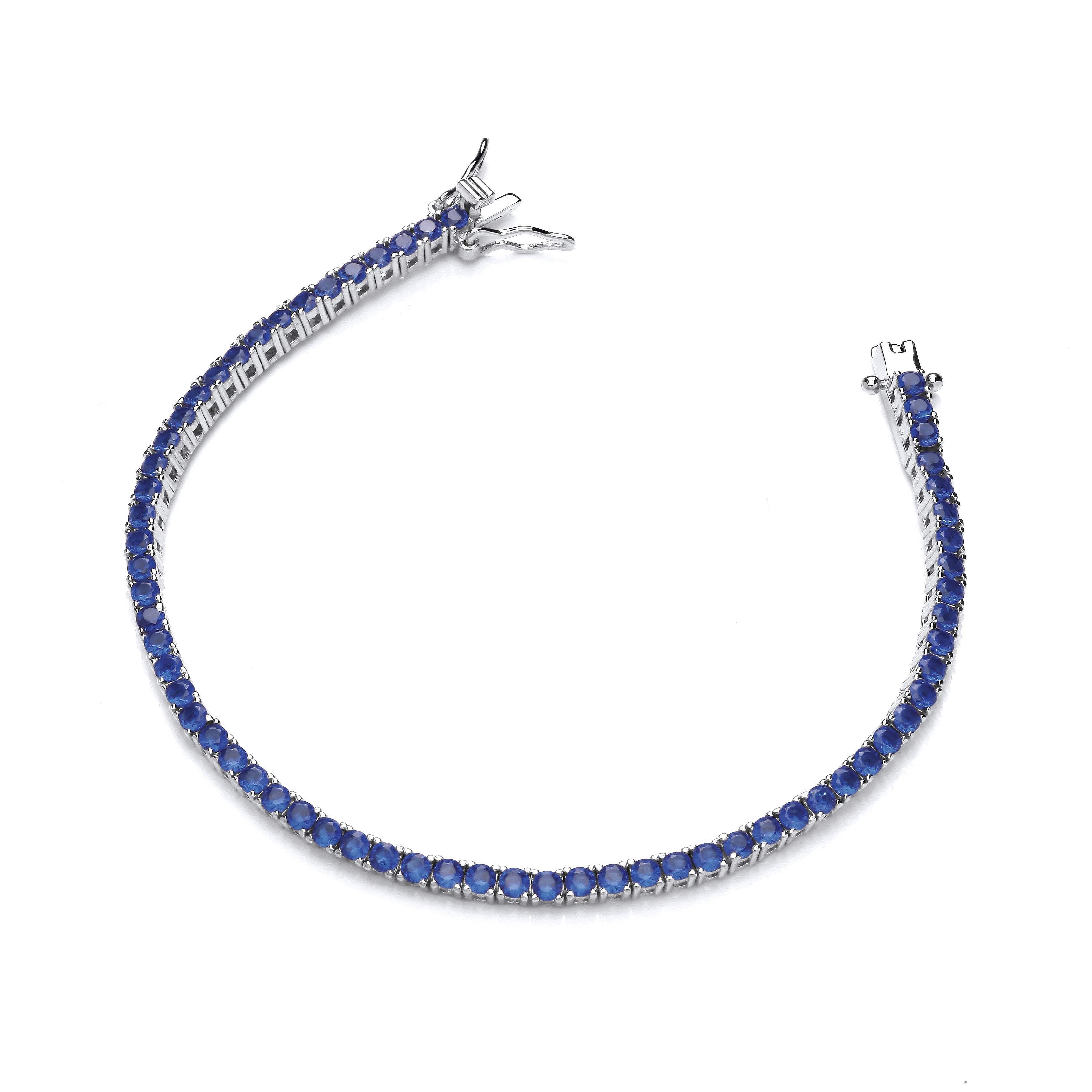 Sterling Silver Blue Cubic Zirconias Tennis Ladies Bracelet