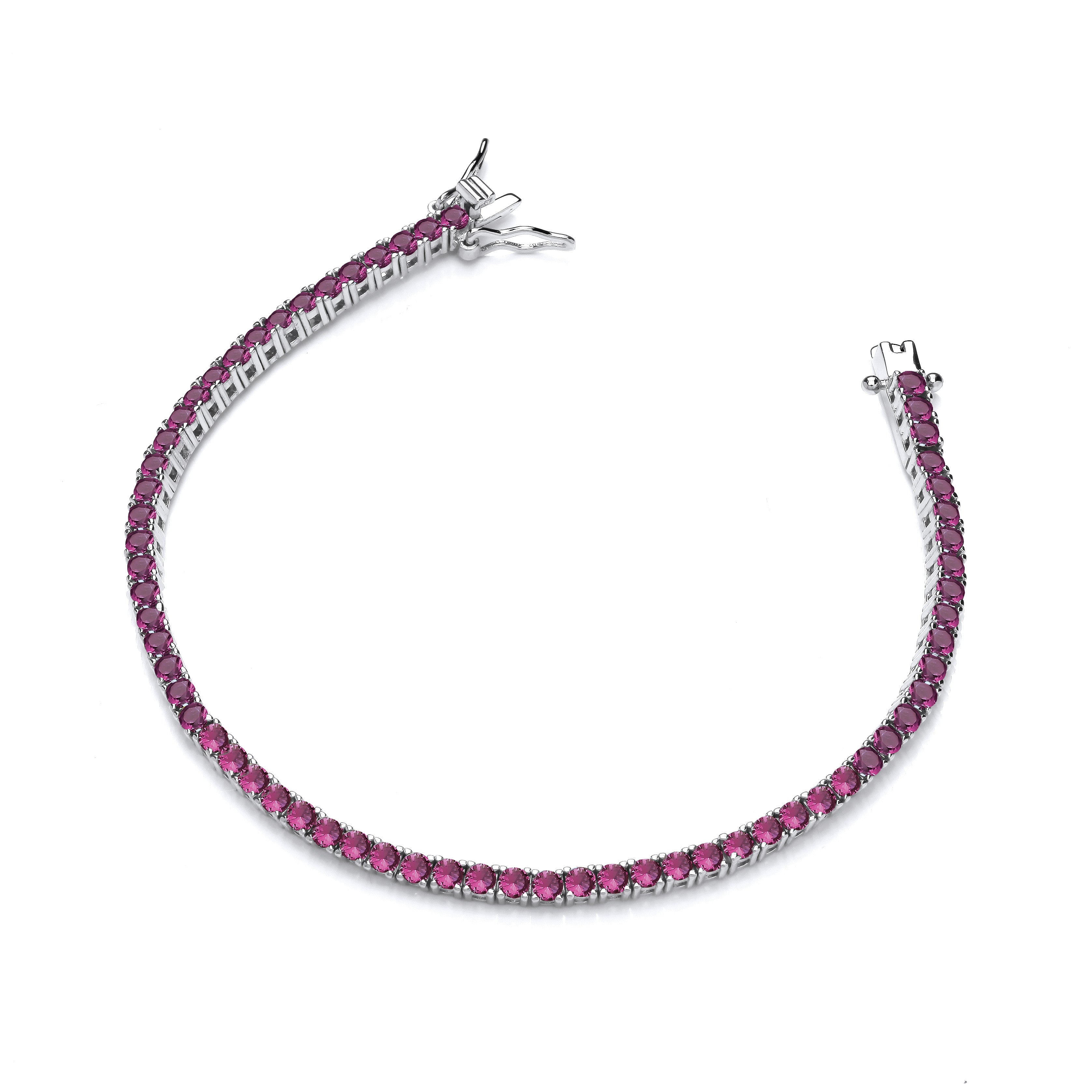 Sterling Silver Red Cubic Zirconias Tennis Ladies Bracelet