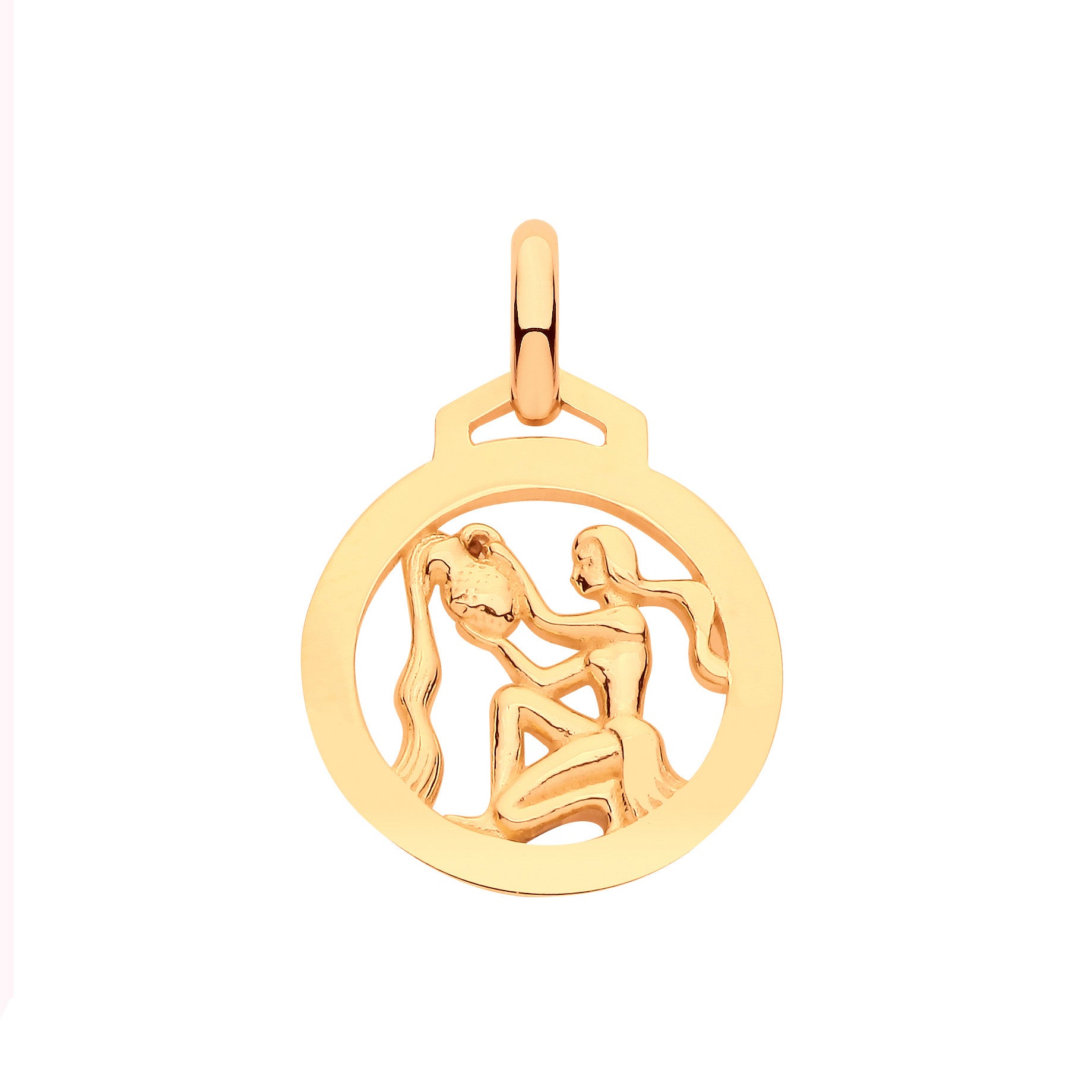 9ct Yellow Gold Round Zodiac Pendant Aquarius