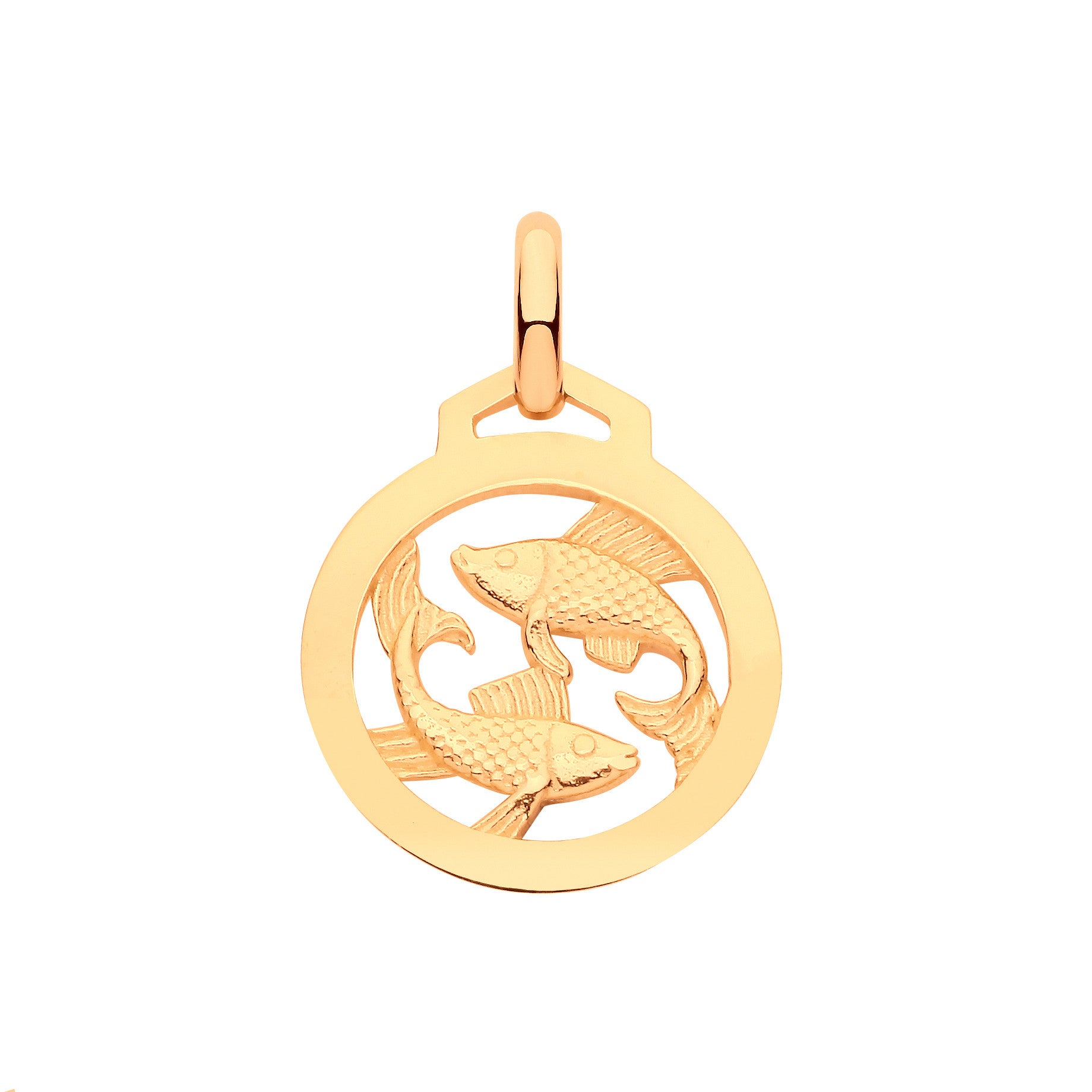 9ct Yellow Gold Round Zodiac Pendant Pisces