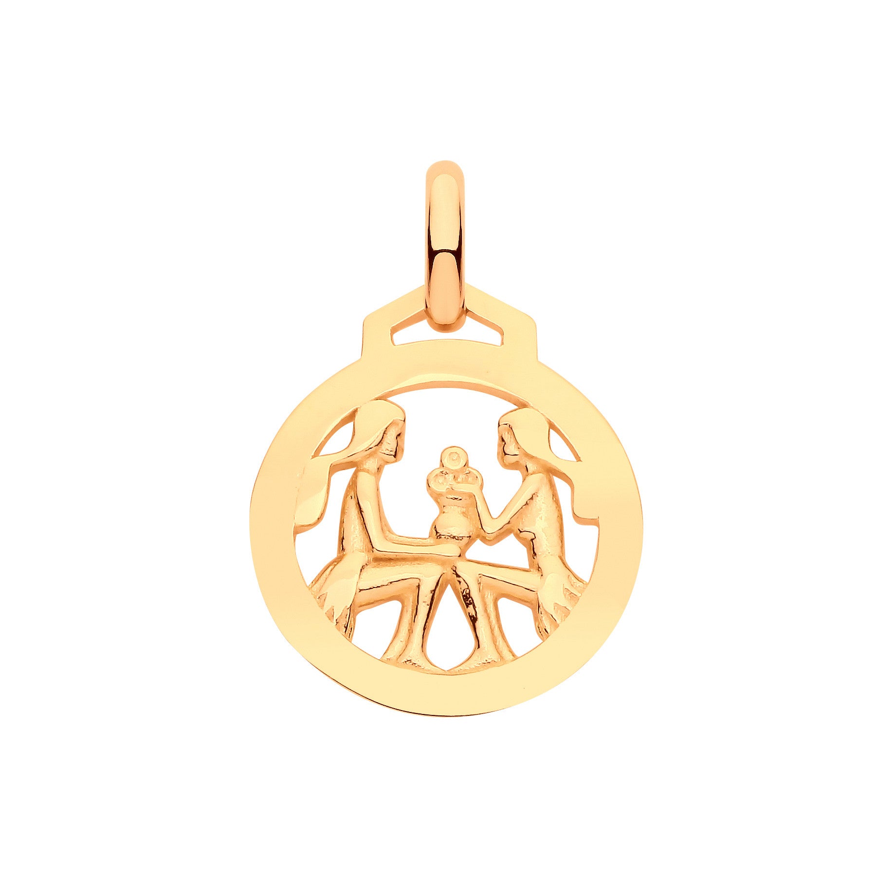 9ct Yellow Gold Round Zodiac Pendant Gemini