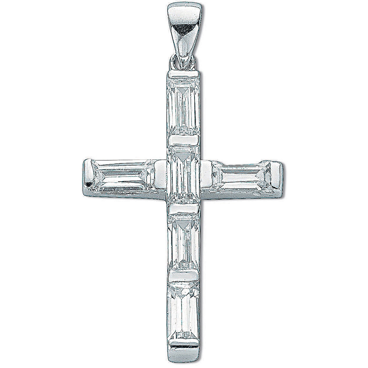 Sterling Silver Baguette Cut Cubic Zirconia Cross