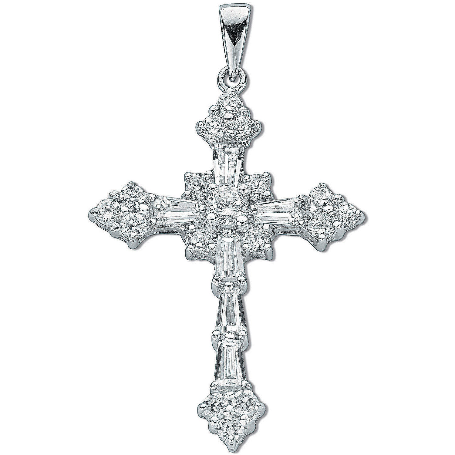 Sterling Silver Fancy Baguette Cut Cubic Zirconia Cross