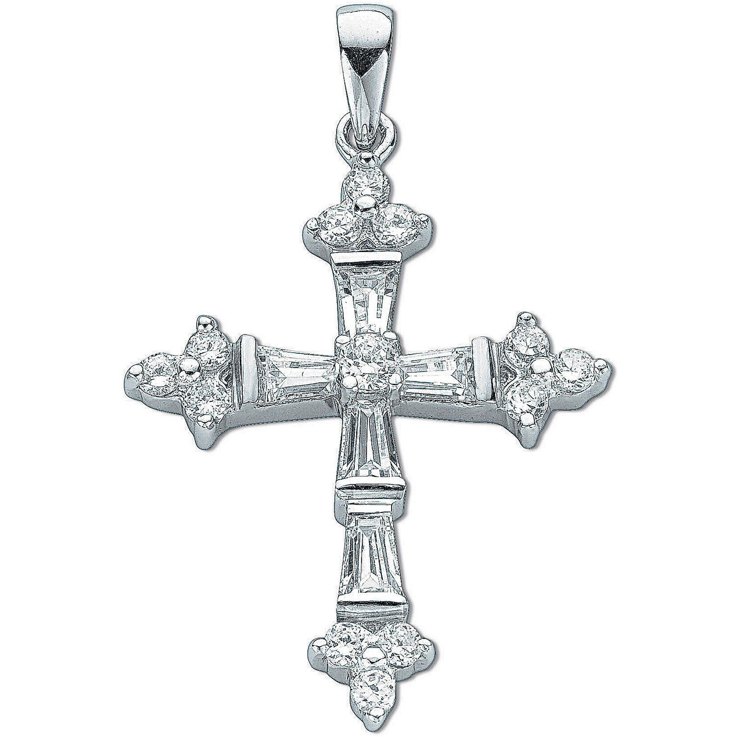 Sterling Silver Fancy Baguette Cut Cubic Zirconia Cross