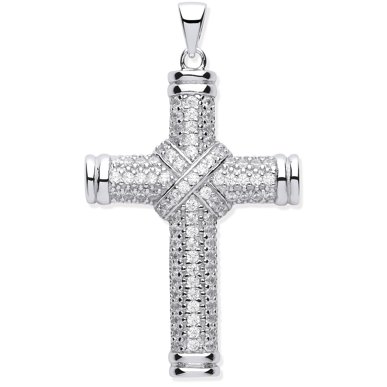 Sterling Silver Fancy Cubic Zirconia Kiss Cross