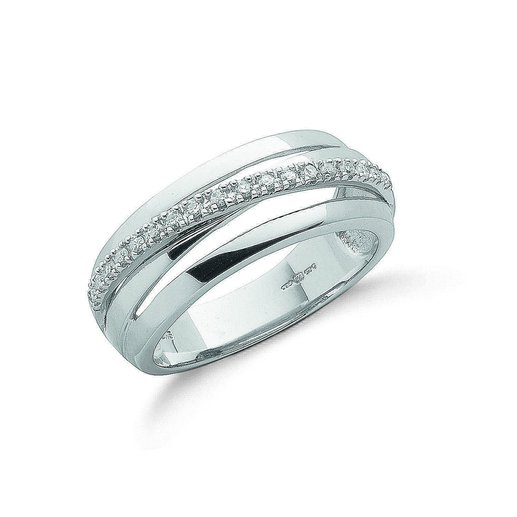 9ct White Gold 0.12ct Diamond Crossover Ring