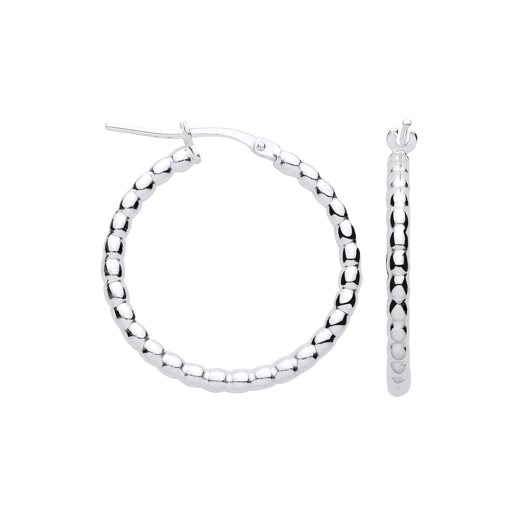Sterling Silver Bead 25mm Hoop Earrings