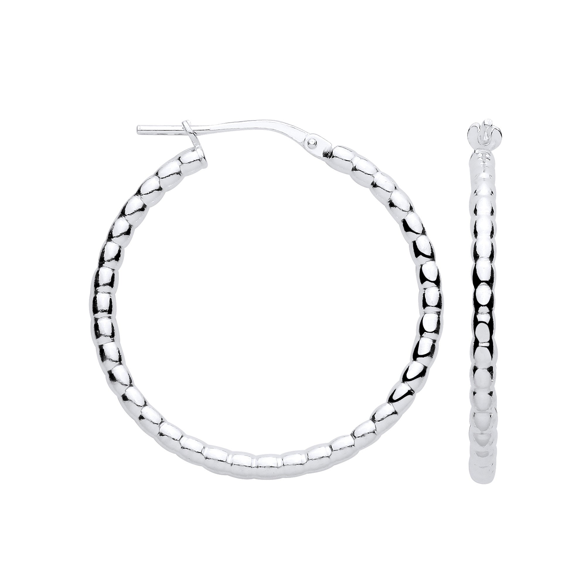 Sterling Silver Bead 30mm Hoop Earrings