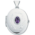 Sterling Silver Oval Shaped Amethyst Set Locket