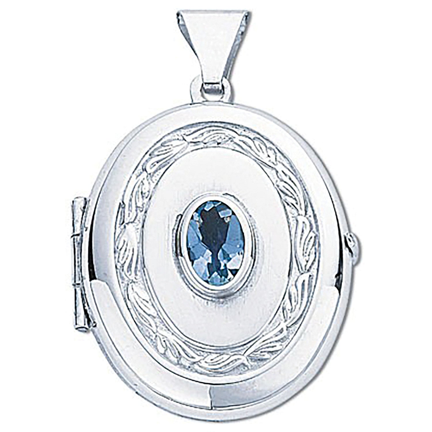 Sterling Silver Oval Shaped Blue Topaz Set Locket