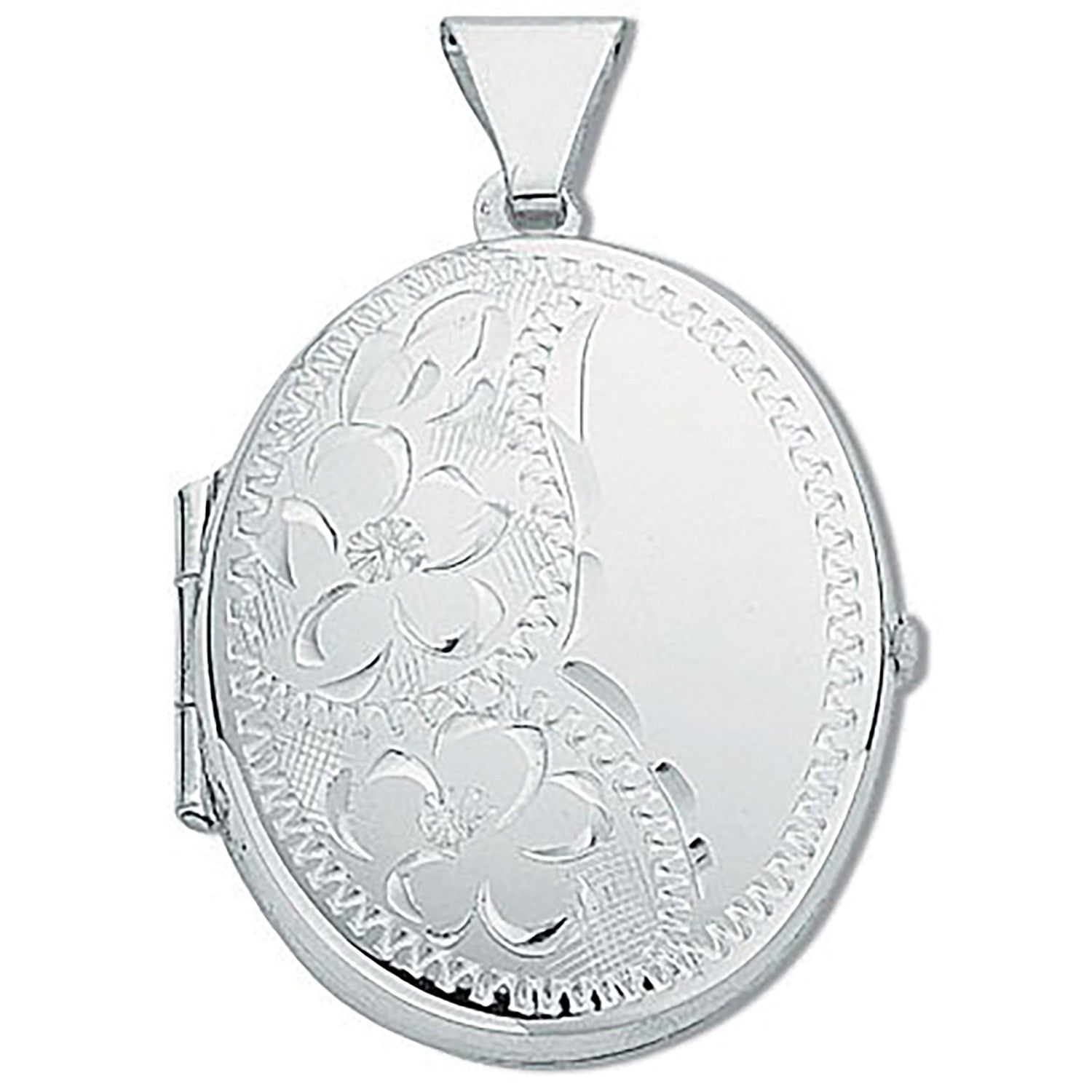 Sterling Silver Medium Engraved Oval Shaped Locket