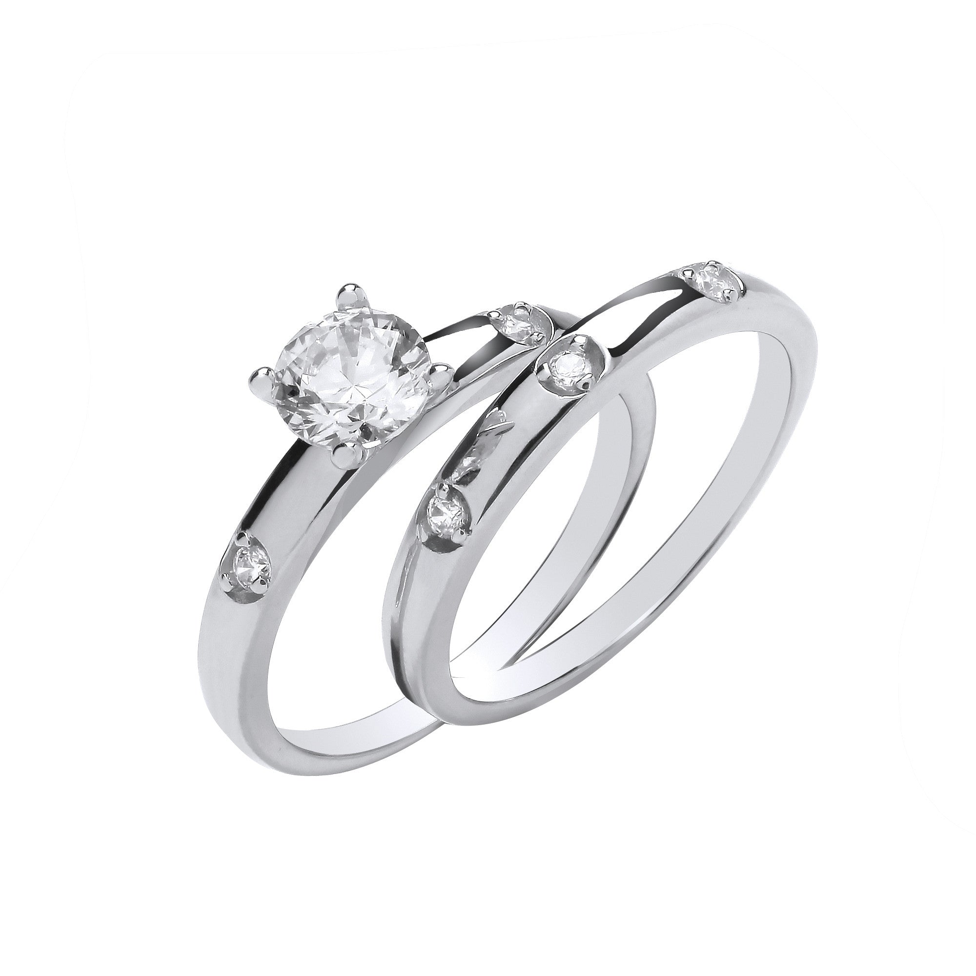 Sterling Silver Bridal Set Round Cubic Zirconias Half Eternity Ring