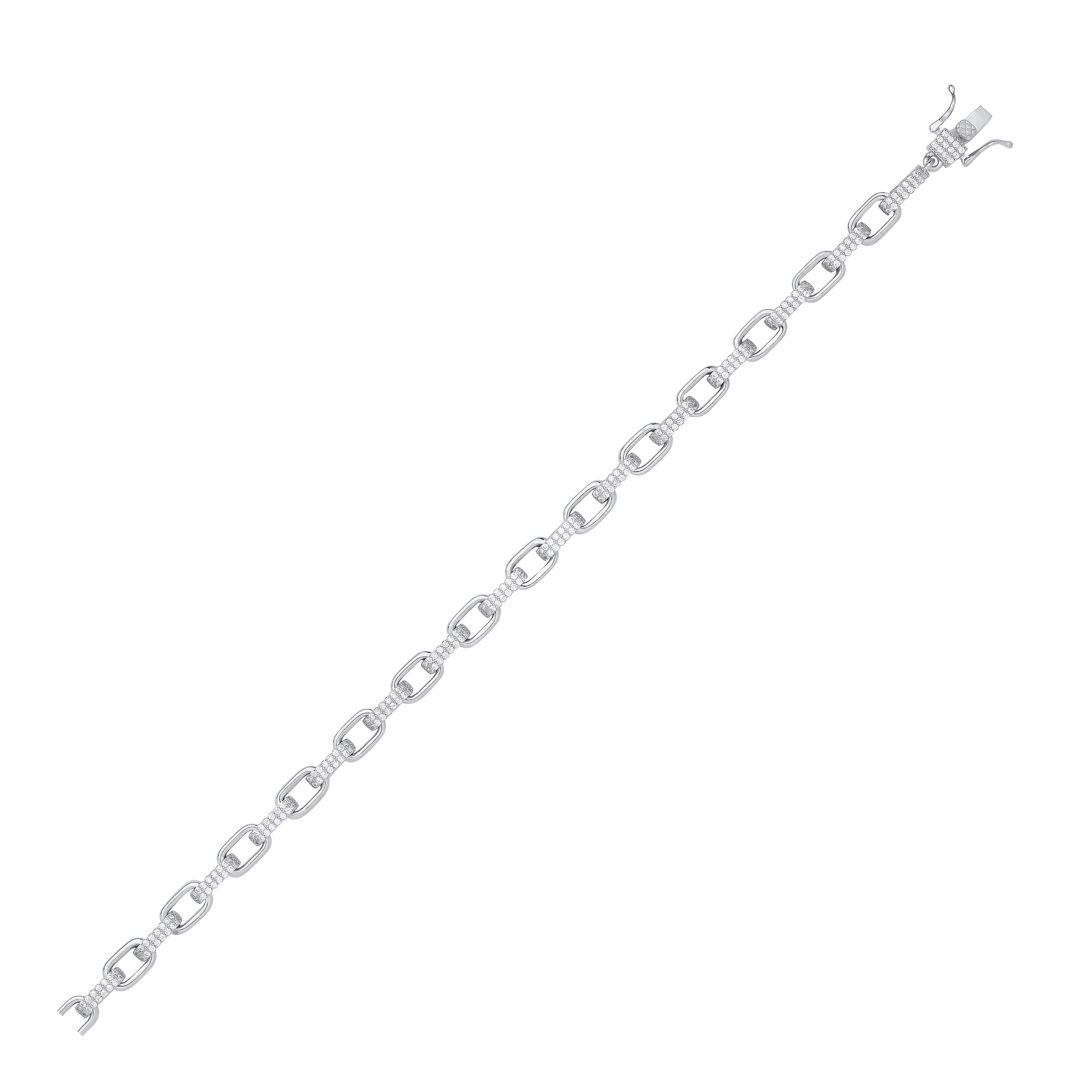 Sterling Silver Heavy 7mm Plain & Cubic Zirconias Oval Belcher Chain 08