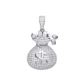 Sterling Silver $ Money Bag Cubic Zirconia Hollow Pendant