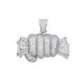 Sterling Silver Fist Full of Cash Cubic Zirconia Hollow Pendant