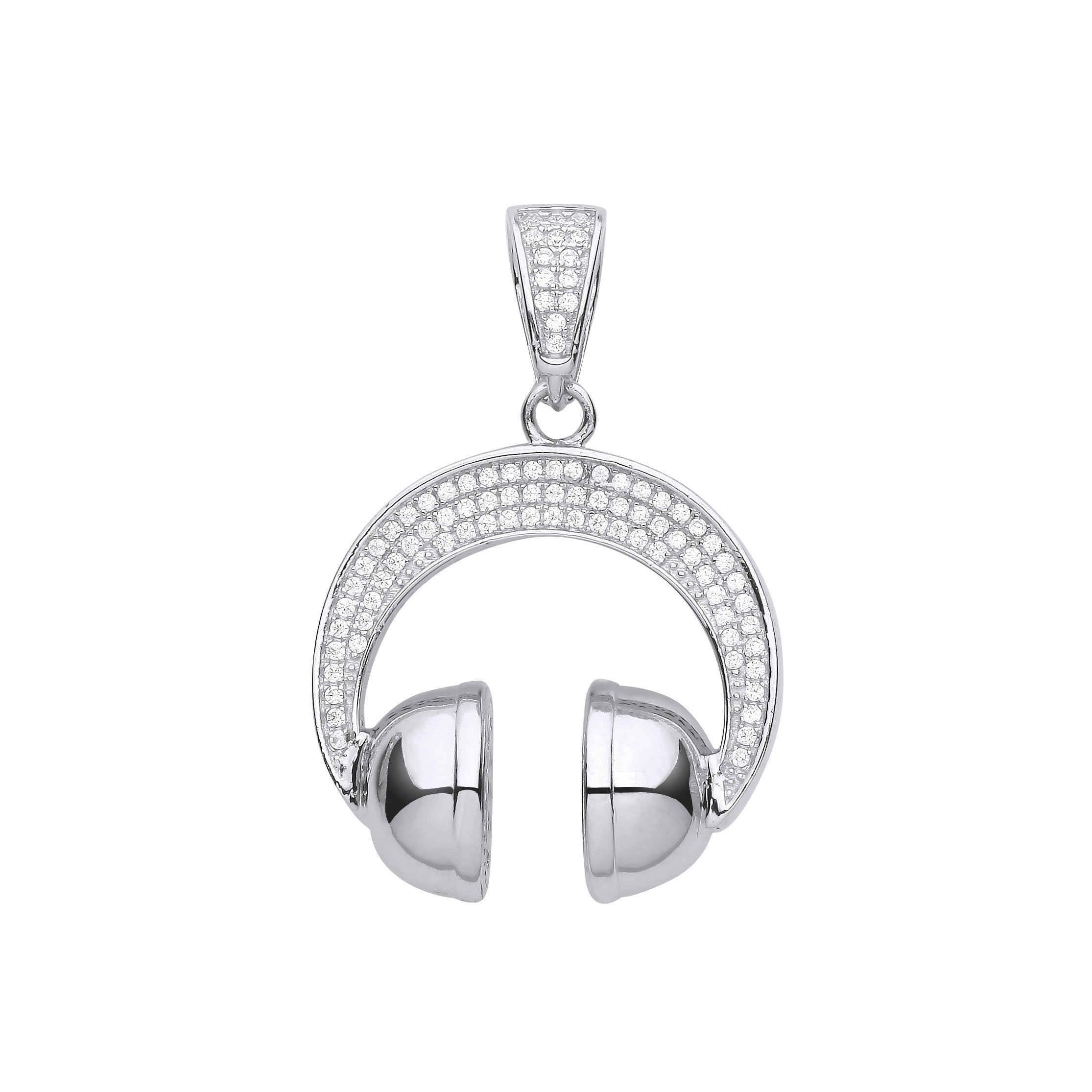 Sterling Silver Headphones Cubic Zirconia Pendant