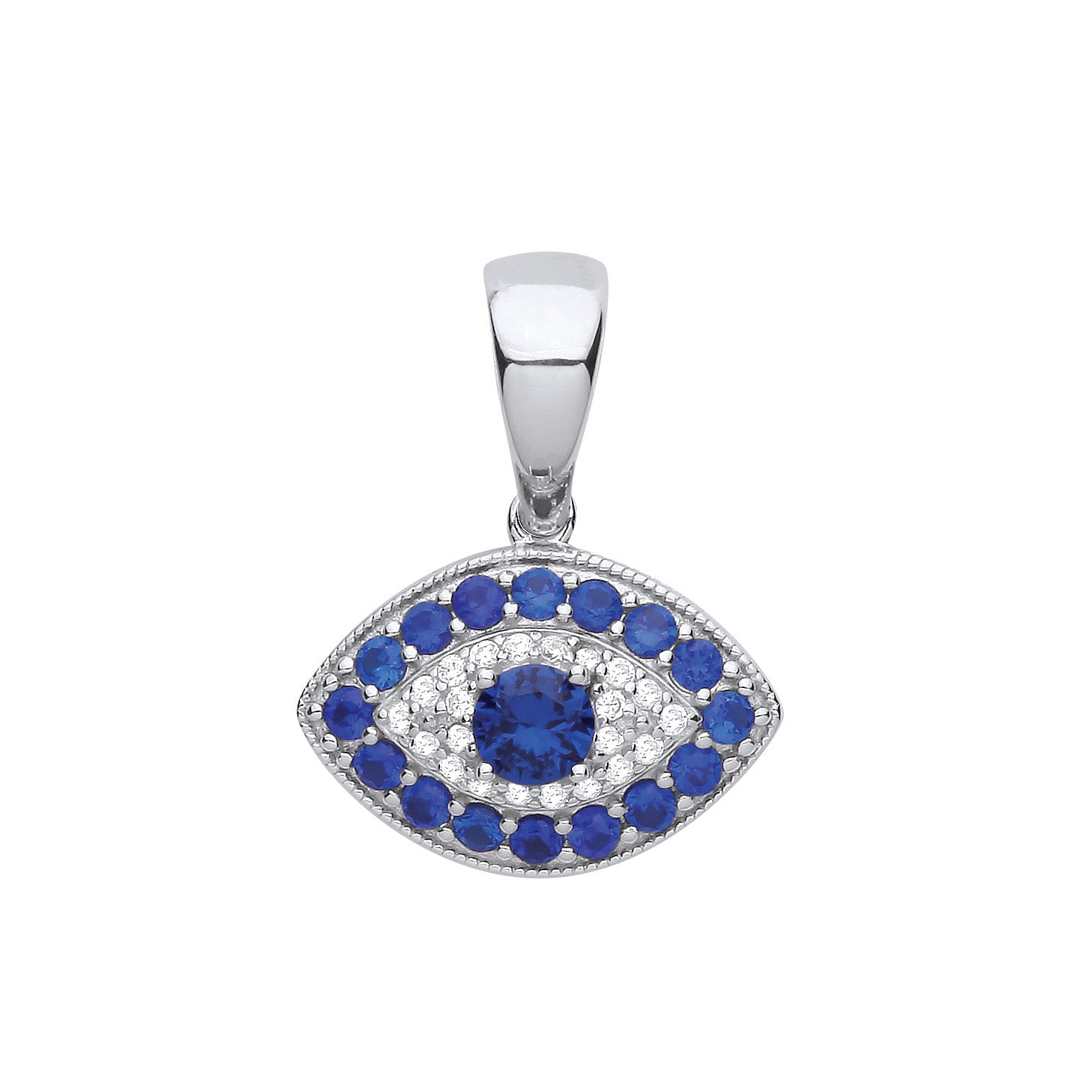 Sterling Silver Evil Eye Blue Cubic Zirconias Pendant