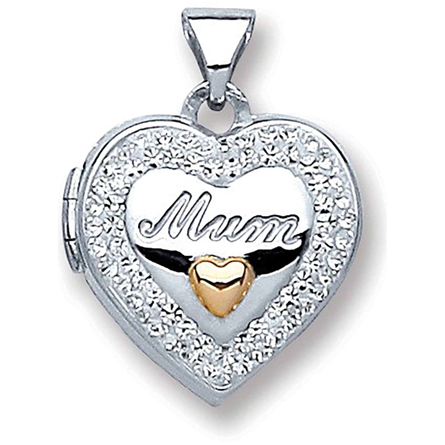 Sterling Silver Heart Mum with Crystals Locket