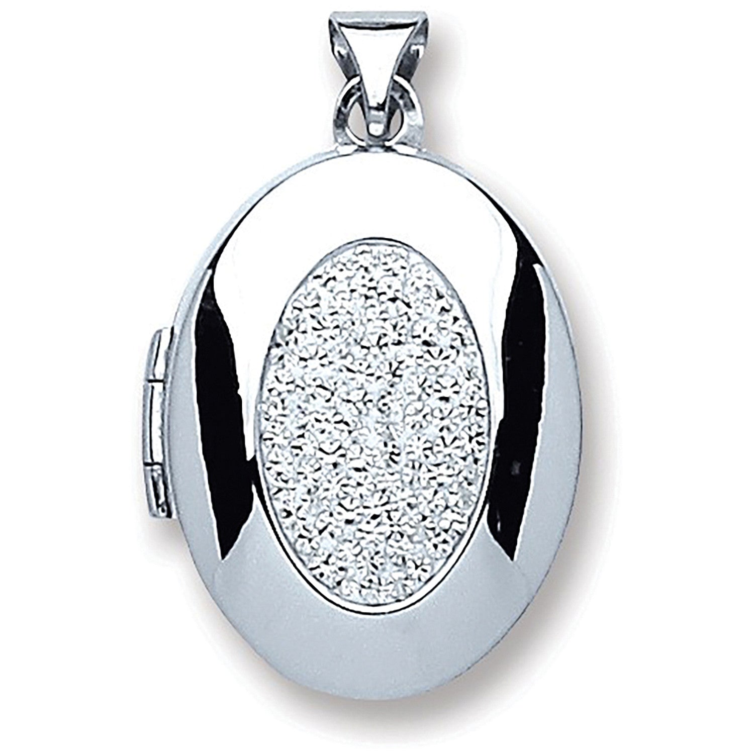 Sterling Silver Oval with Crystals Locket