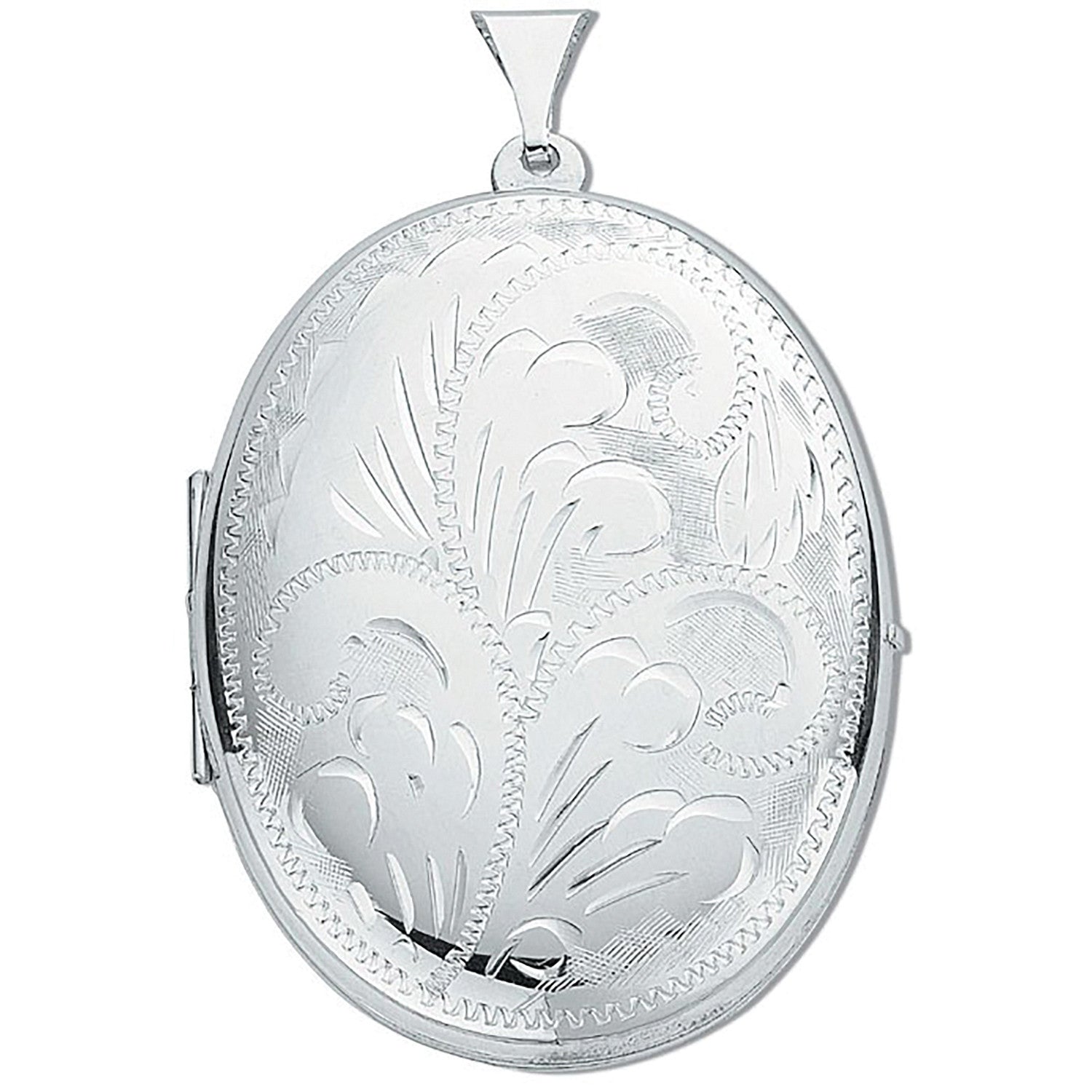 Sterling Silver Large Engraved Oval Shaped Locket