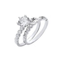 Sterling Silver Bridal Set Big Cubic Zirconia & Rubover Half Eternity Ring