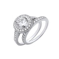 Sterling Silver Bridal Set Halo Cubic Zirconia Half Eternity Ring