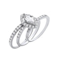 Sterling Silver Bridal Set Marquise Halo Cubic Zirconia Half Eternity 3 Ring