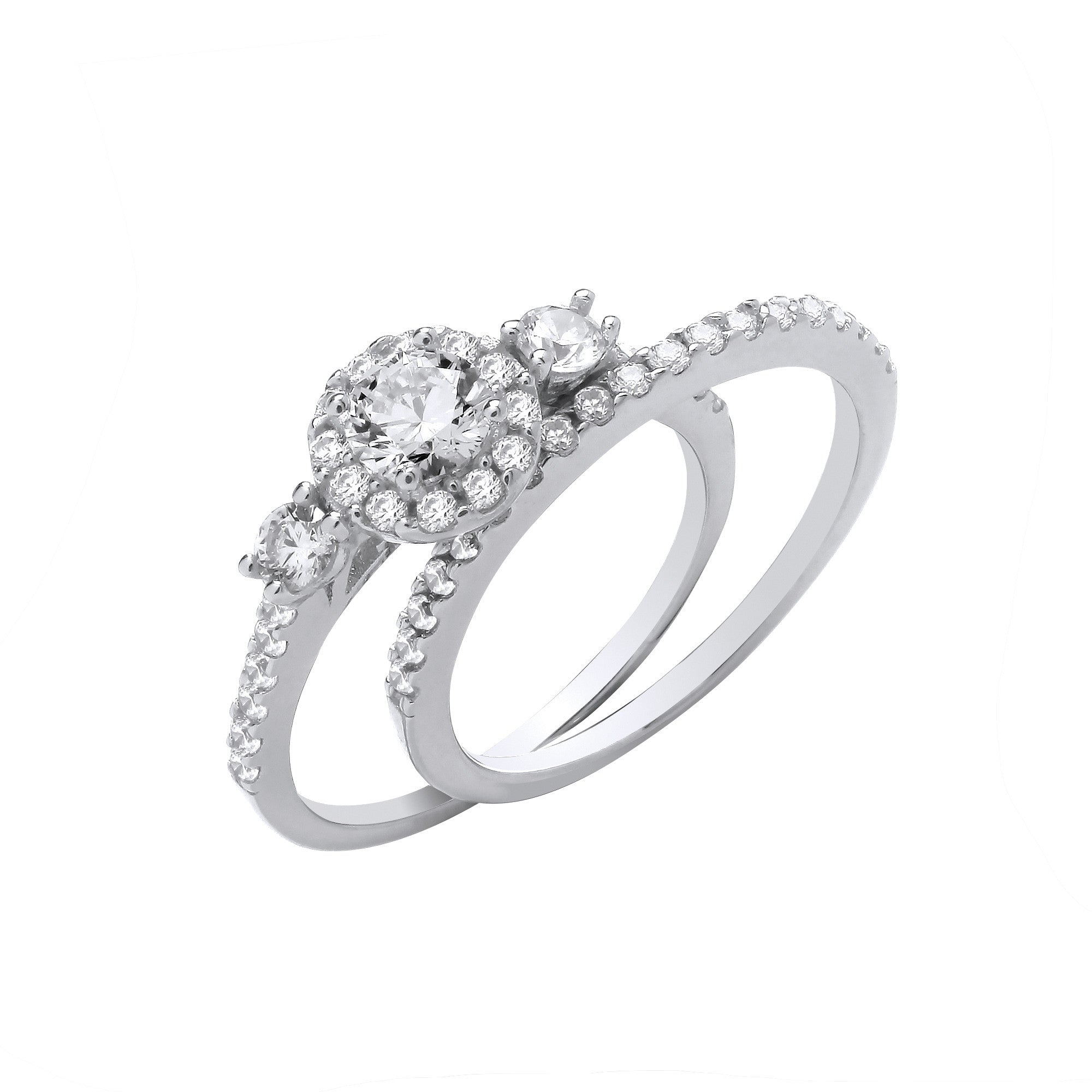 Sterling Silver Bridal Set Trilogy Half Eternity Single Row Ring