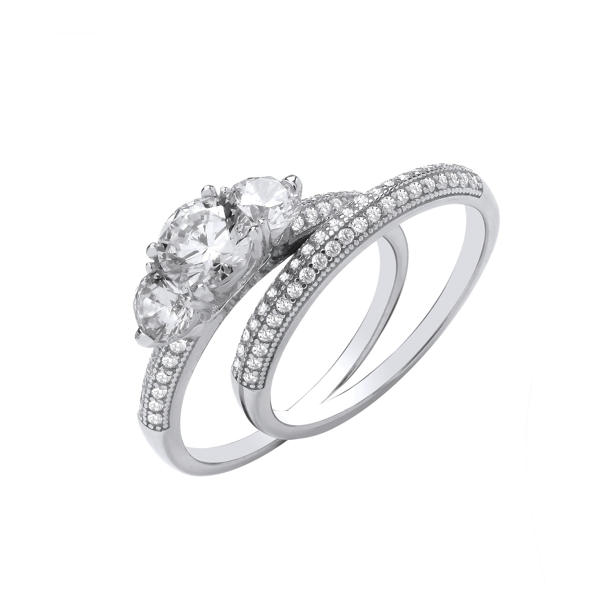 Sterling Silver Bridal Set Trilogy Half Eternity Ring