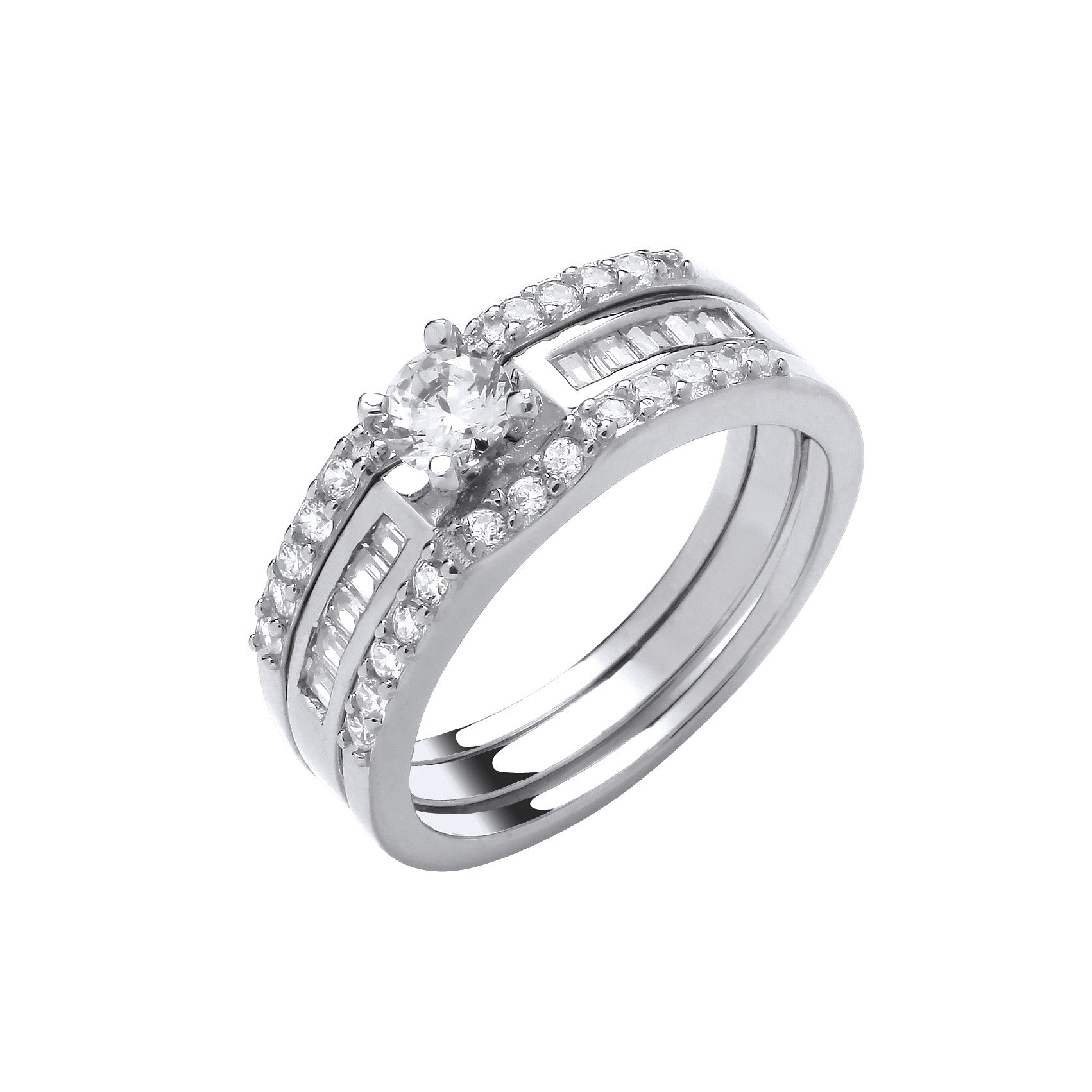 Sterling Silver Bridal Set Half Eternity 3 Ring