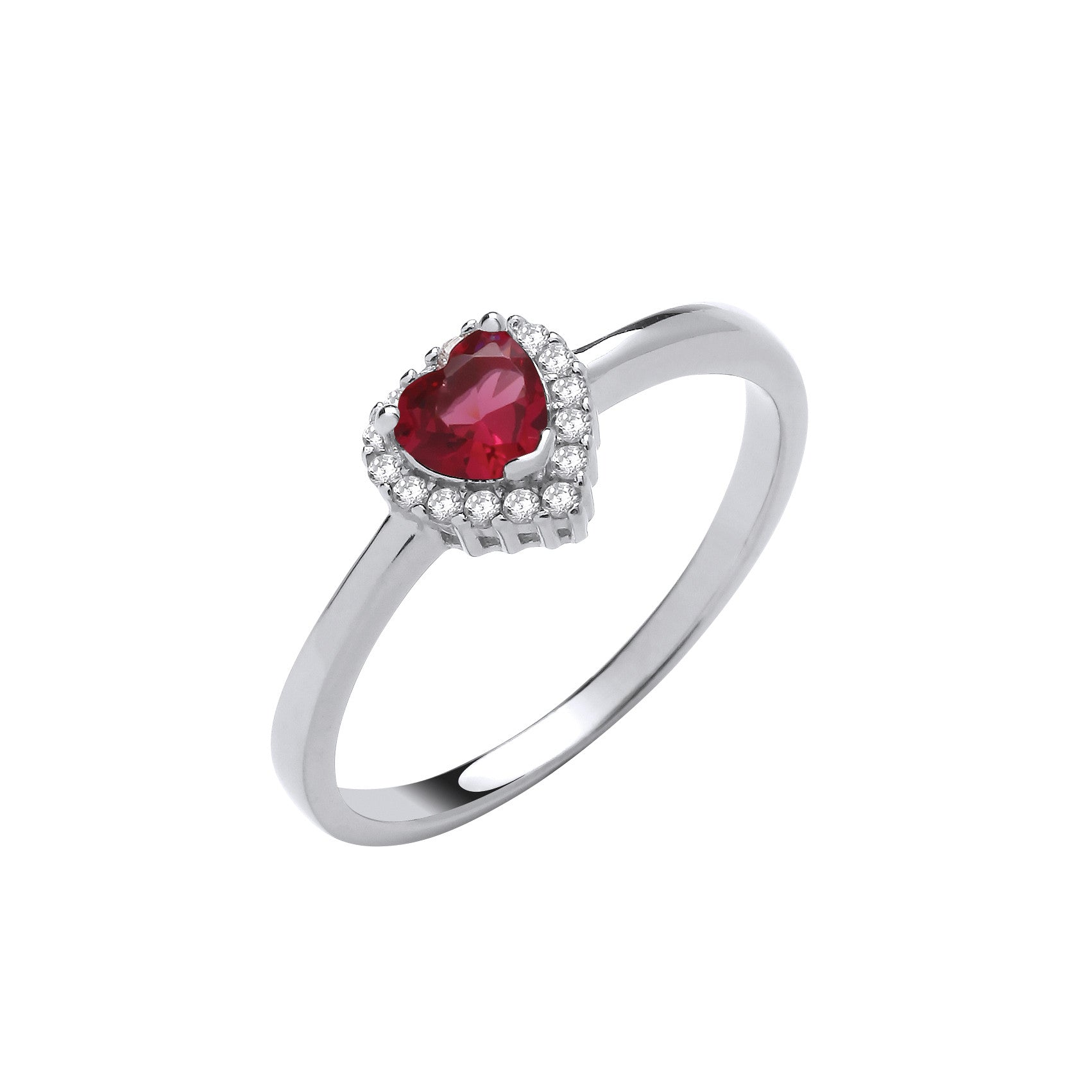 Sterling Silver Red Cubic Zirconia Heart Ring