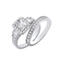 Sterling Silver Emerald Centre Cubic Zirconia Fancy Bridal Set Ring