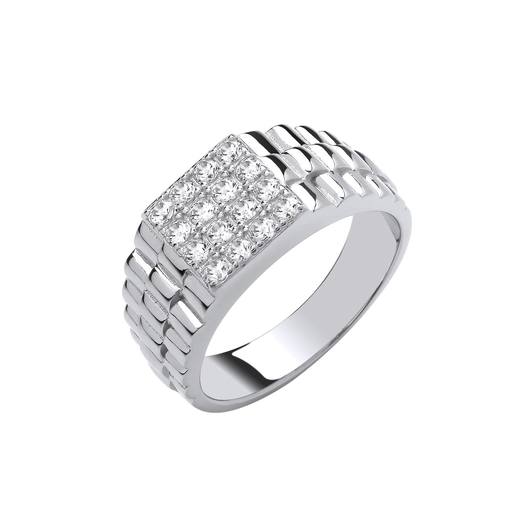 Sterling Silver Square Top Gents Cubic Zirconia Ring