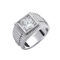 Sterling Silver Square Top with Round Cubic Zirconia Gents Ring