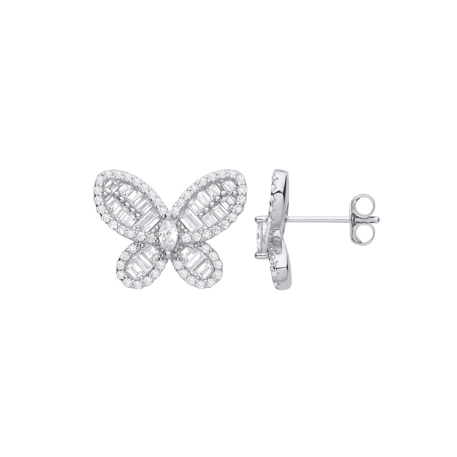 Sterling Silver Cubic Zirconia Butterfly Studs
