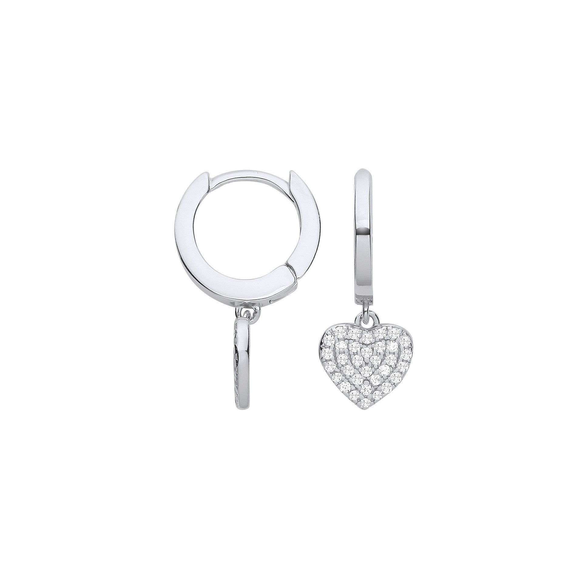 Sterling Silver Cubic Zirconia Heart Hinged Huggies