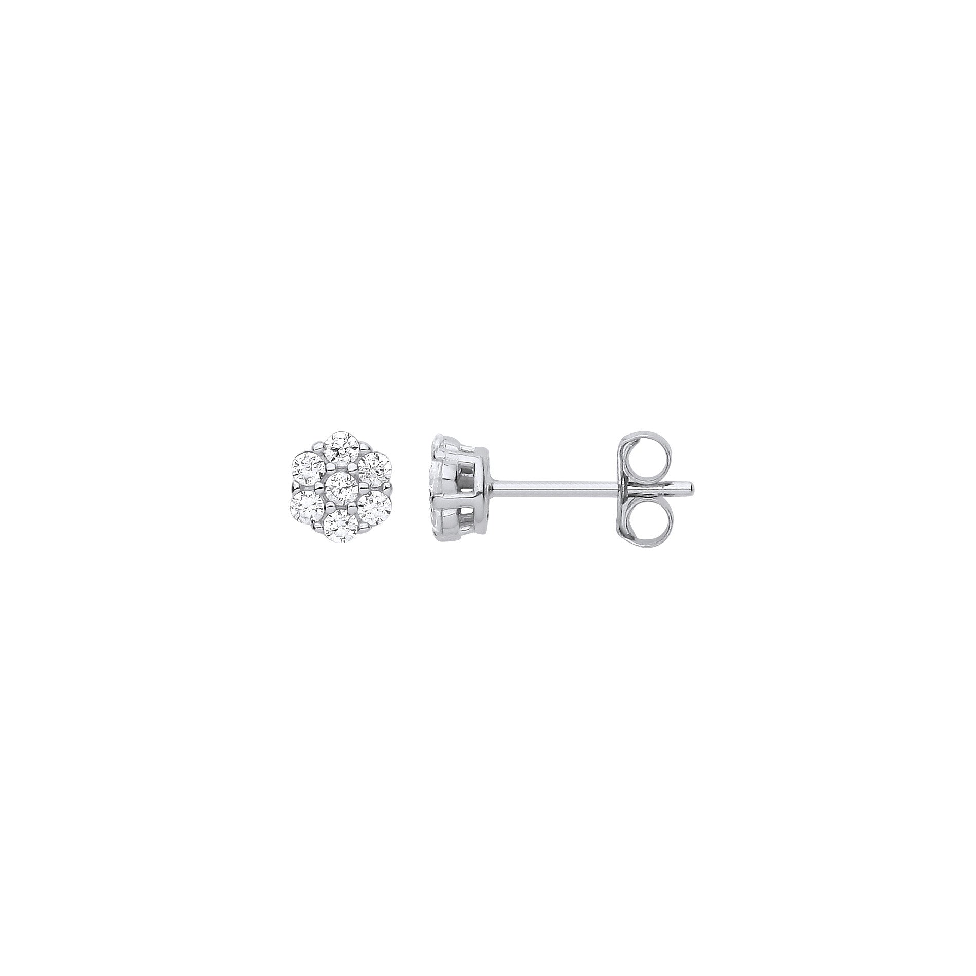 Sterling Silver Cubic Zirconia Flower Cluster Studs