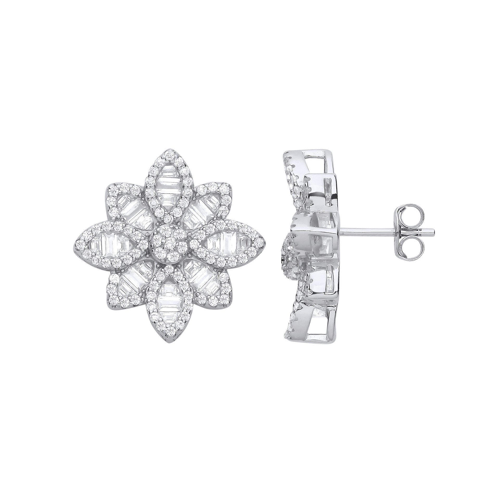 Sterling Silver Cubic Zirconia Big Flower Studs