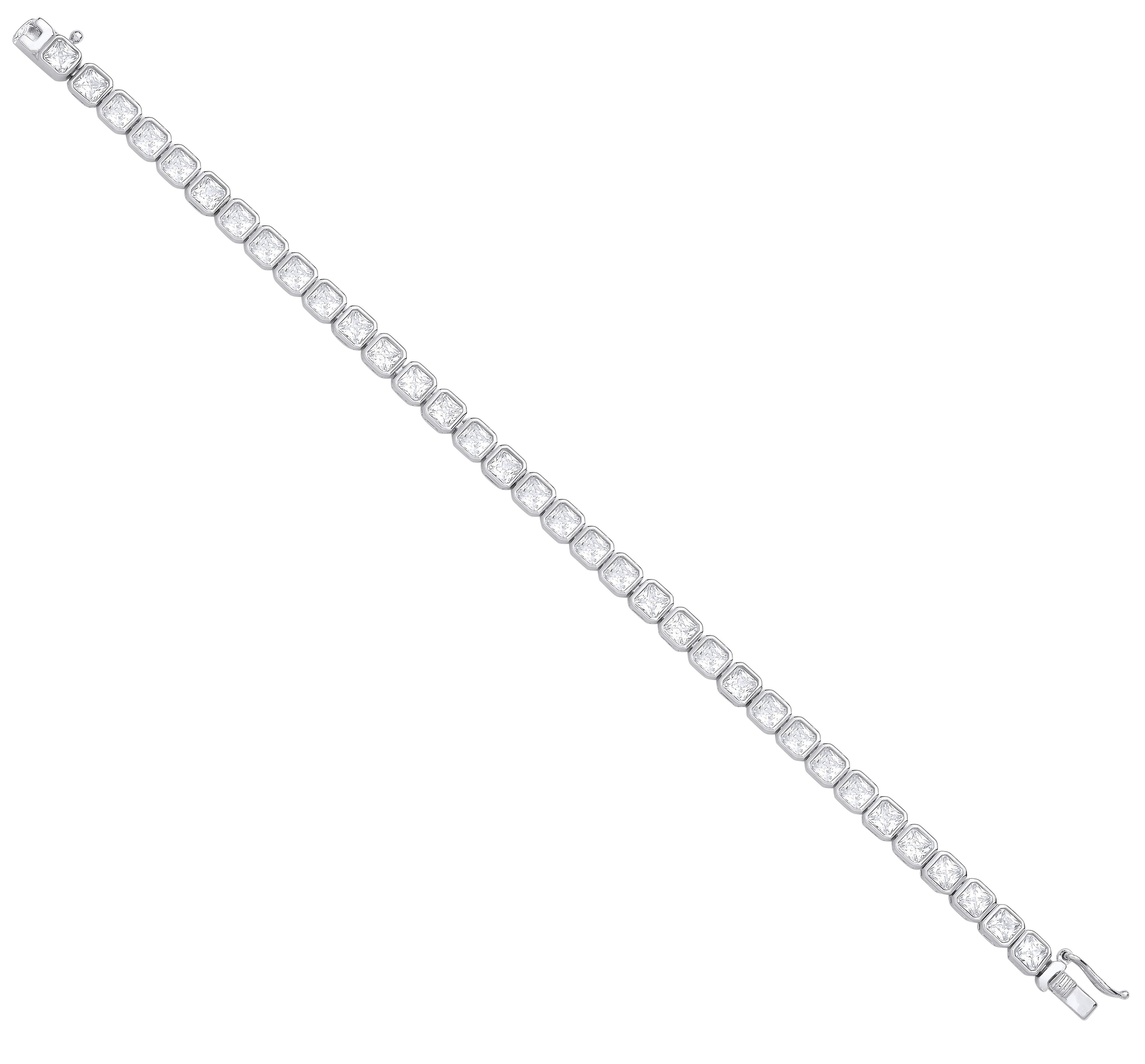 Sterling Silver Princess Cut Rubover Tennis Bracelet