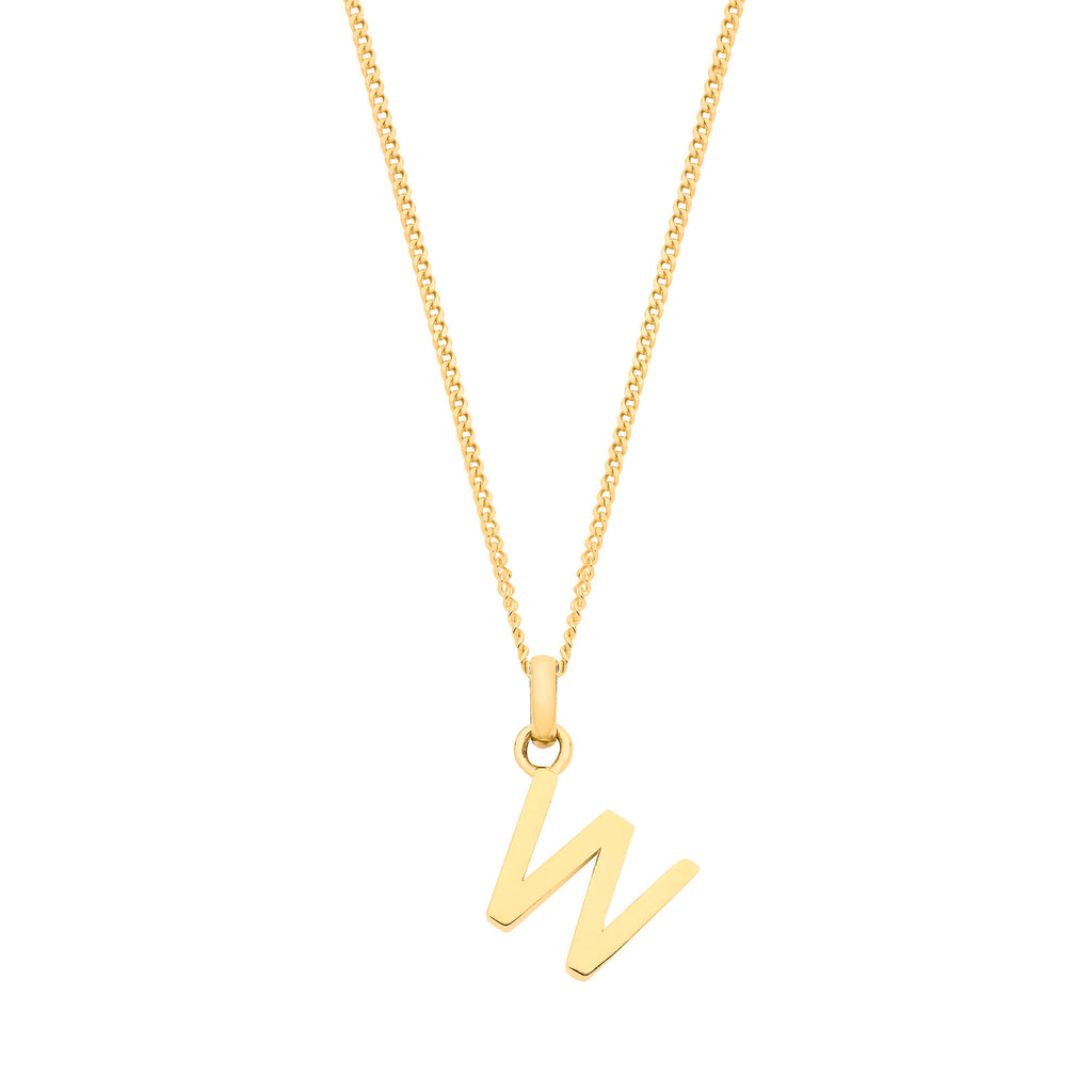 9ct Yellow Gold Small Plain Initial on 18" Curb Chain