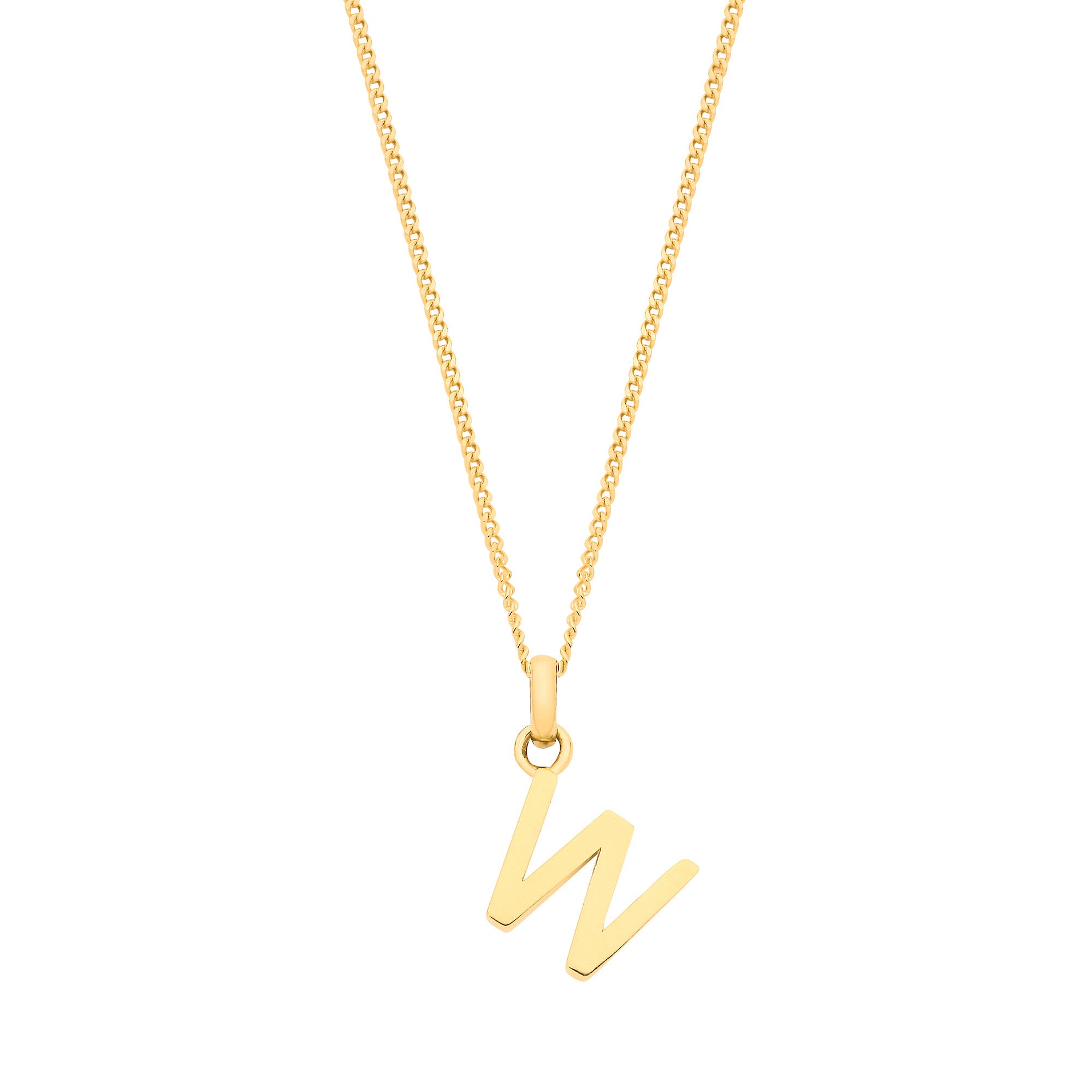 9ct Yellow Gold Small Plain Initial on 18" Curb Chain