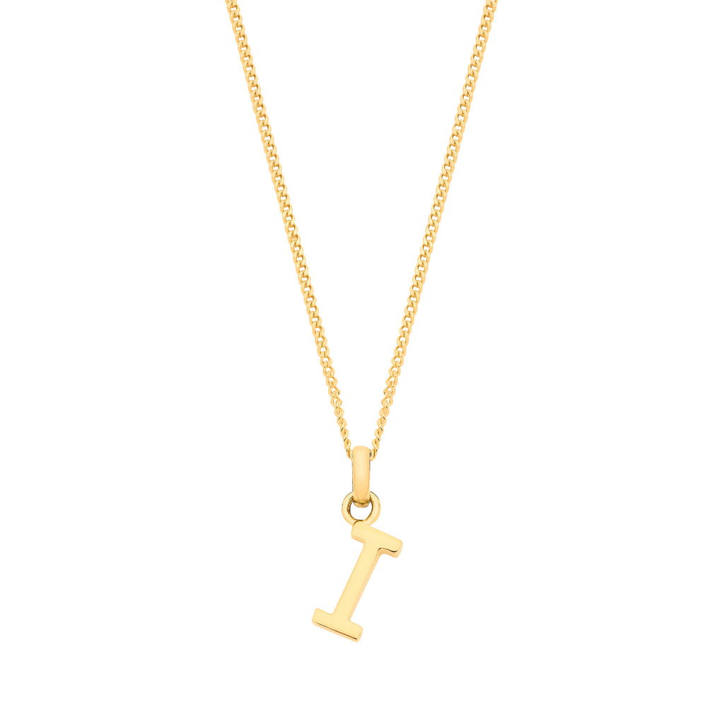 9ct Yellow Gold Small Plain Initial on 18" Curb Chain