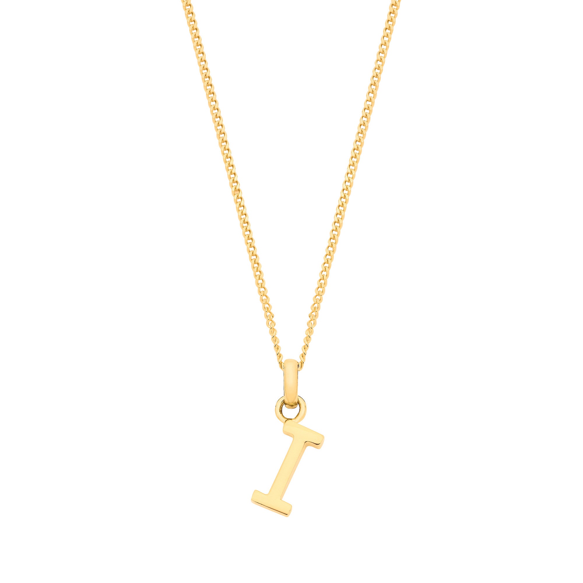 9ct Yellow Gold Small Plain Initial on 18" Curb Chain