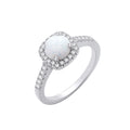 Sterling Silver Opal & Cubic Zirconia Halo Style Ring