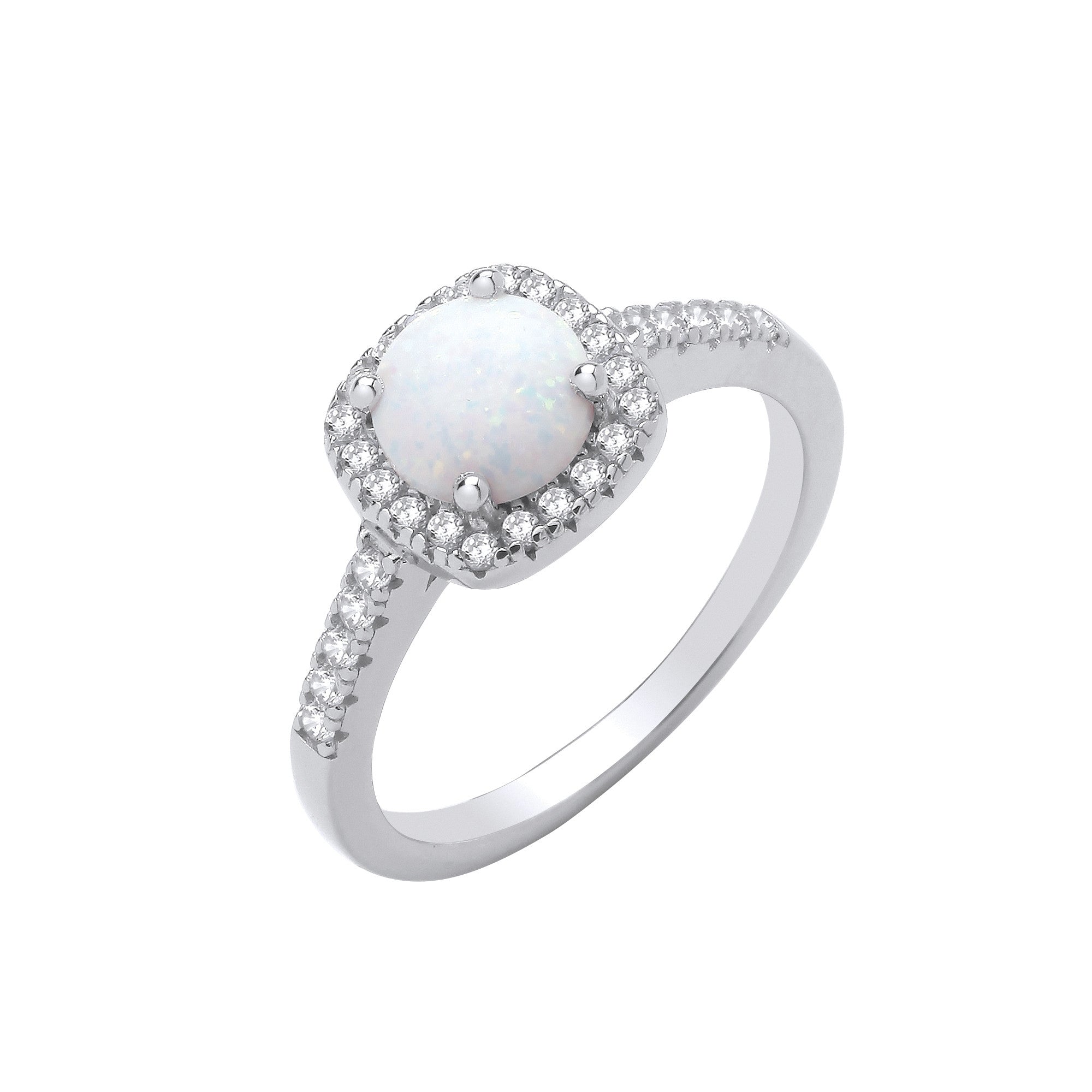 Sterling Silver Opal & Cubic Zirconia Halo Style Ring