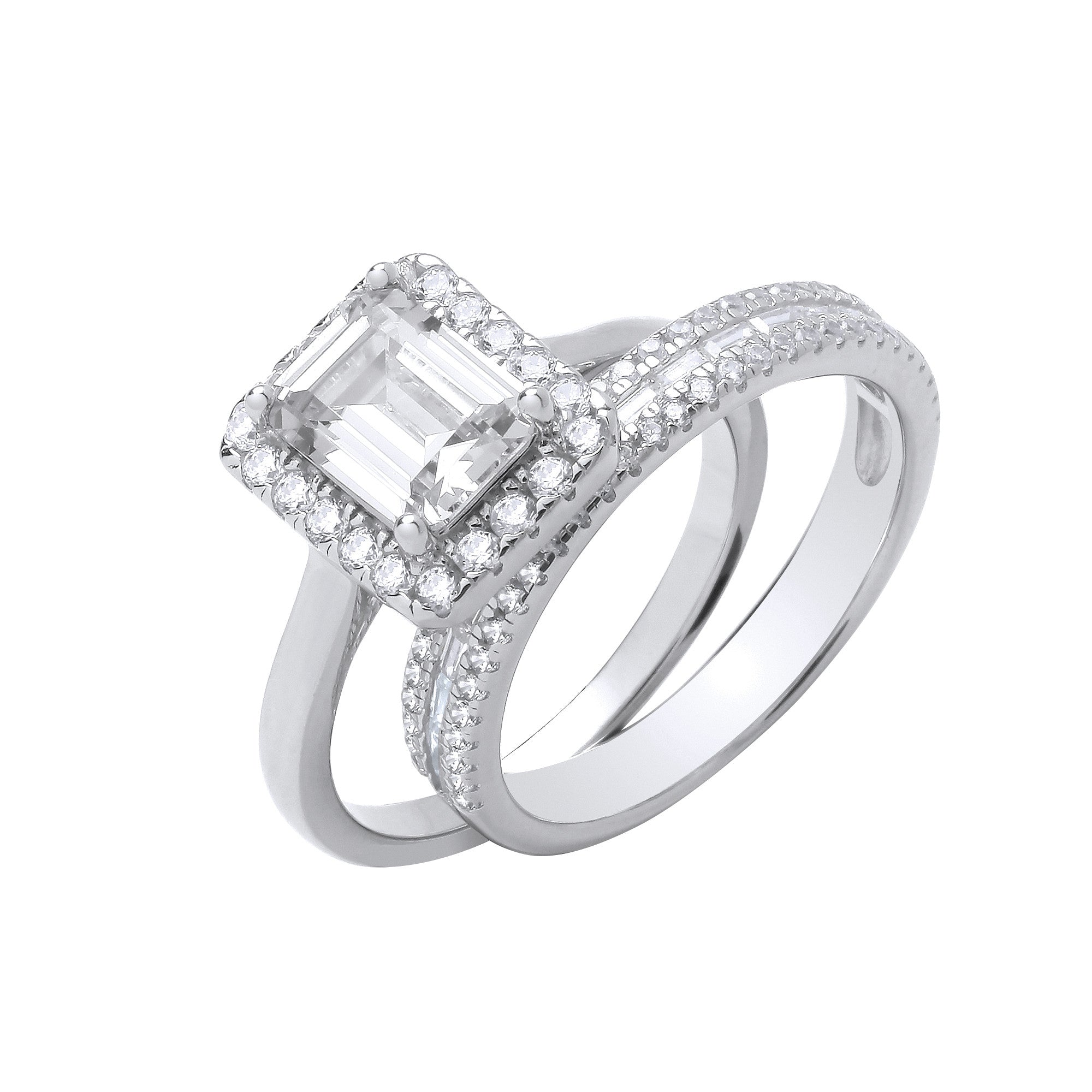 Sterling Silver Solitaire & Half Eternity Bridal Set Ring