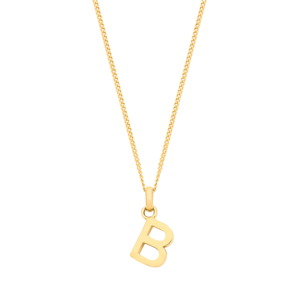 9ct Yellow Gold Small Plain Initial on 18" Curb Chain