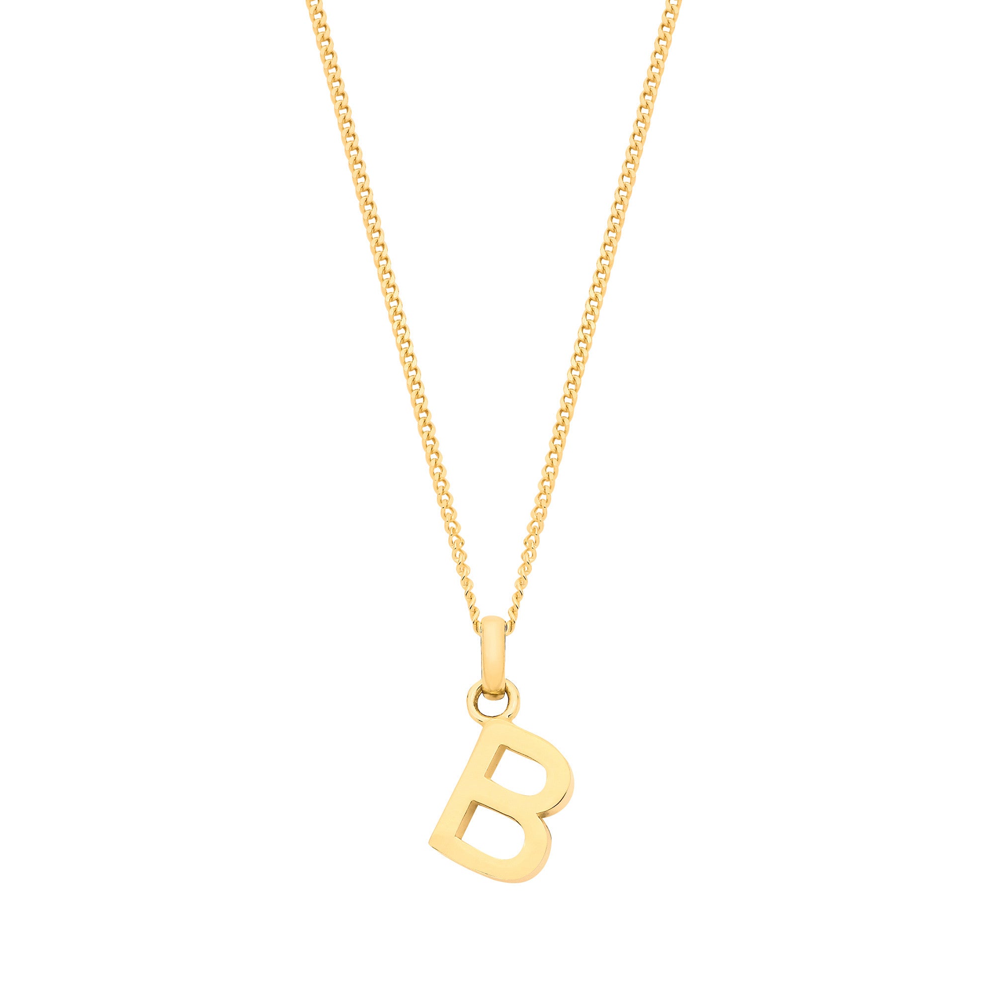 9ct Yellow Gold Small Plain Initial on 18" Curb Chain