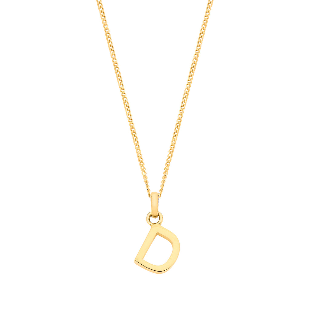 9ct Yellow Gold Small Plain Initial on 18" Curb Chain